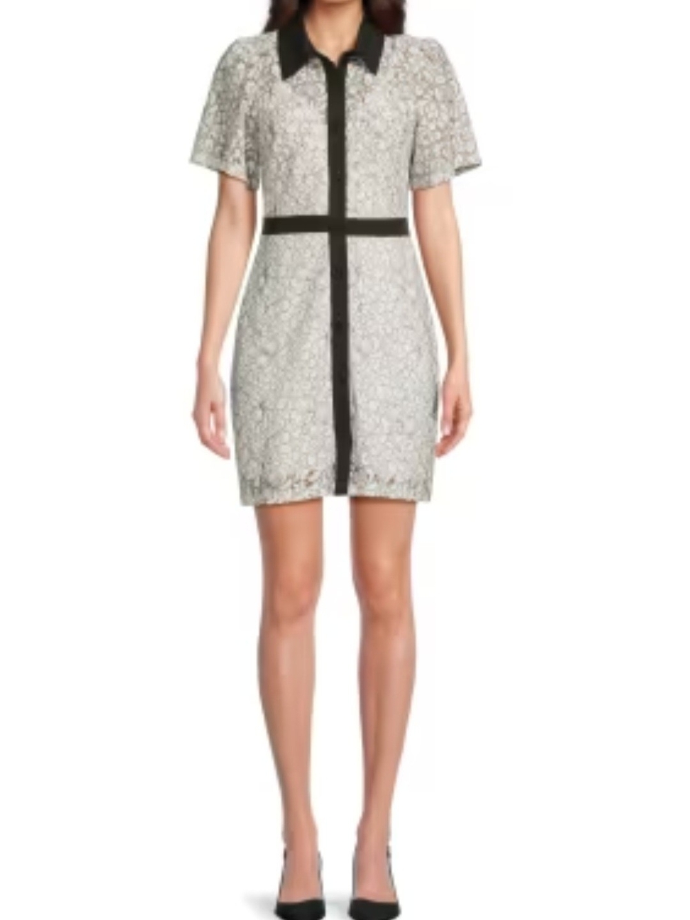 Sam Edelman White Lace Shirt Dress with Black Trim